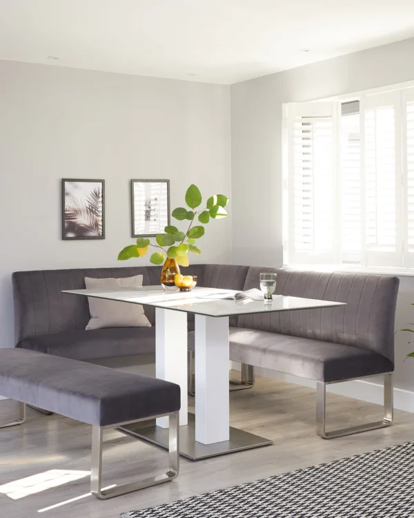 Mia White Marbled Ceramic 6 Seater Dining Table. - Image 12
