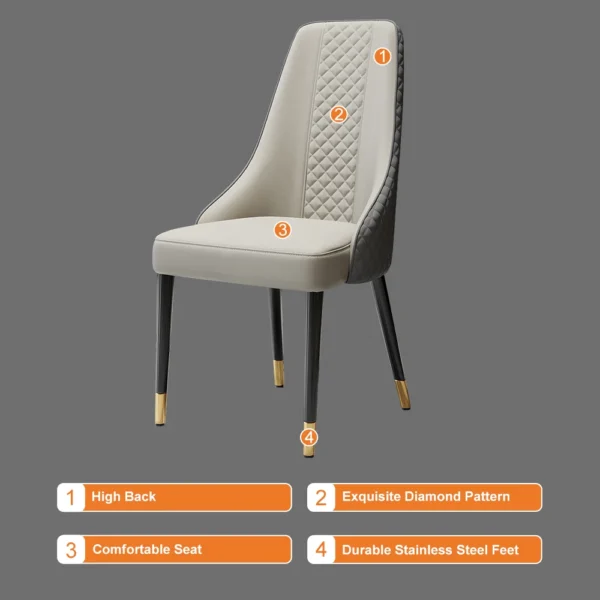 Diamic Modern Gray 6-Piece Dining Chairs Upholstered Faux Leather High Back - Image 14