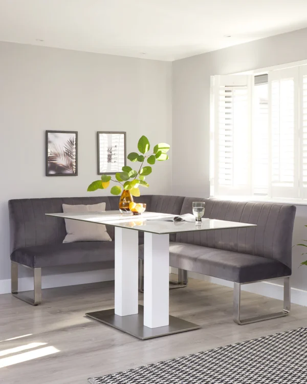 Mia White Marbled Ceramic 6 Seater Dining Table. - Image 13