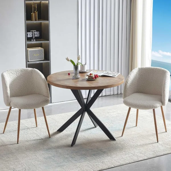 Howtai Round Dining Table Set with Fluffy Sherpa Arm Chairs Space Saving - Image 11