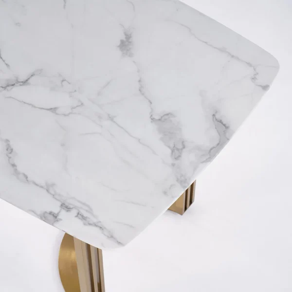 Faux Marble Dining Room Table for 4-6 Person White Rectangular Top in Gold - Image 14