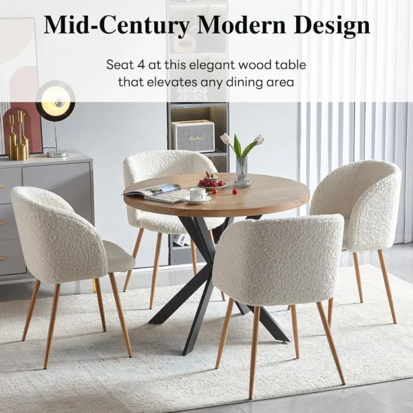 Howtai Round Dining Table Set with Fluffy Sherpa Arm Chairs Space Saving - Image 2