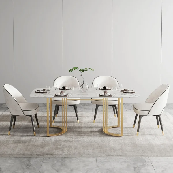 Faux Marble Dining Room Table for 4-6 Person White Rectangular Top in Gold - Image 2