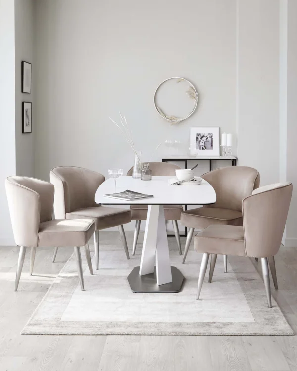 Carter White Marbled Ceramic Pedestal 6 Seater Table - Image 2