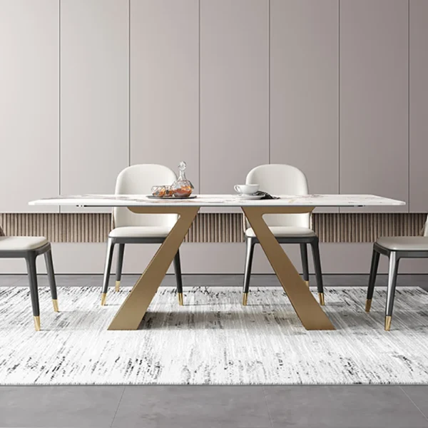 Contemporary White Rectangular Sintered Stone Dining Table X-Base Dinner Table - Image 2