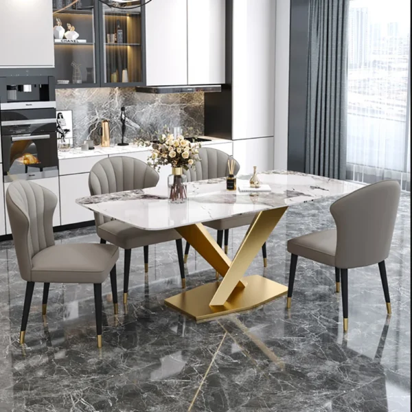 Modern White Dining Table Rectangular Sintered Stone Top X-Base - Image 2