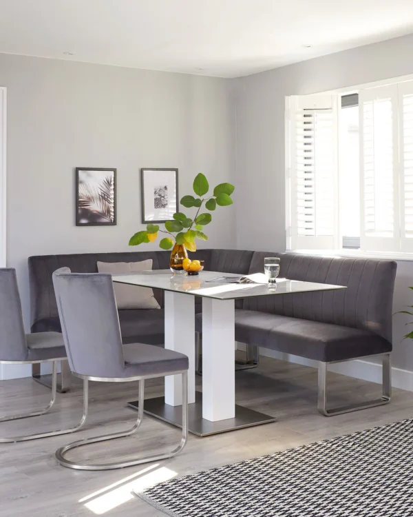 Mia White Marbled Ceramic 6 Seater Dining Table. - Image 2