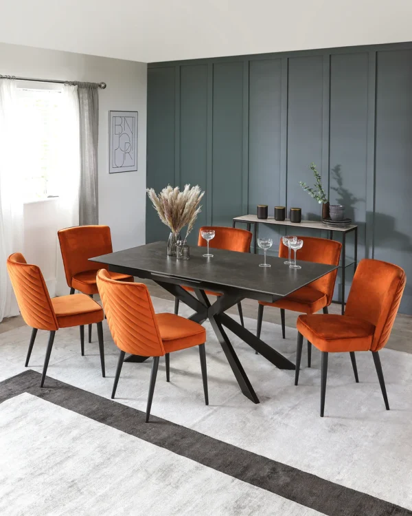 Hayden Dark Grey Ceramic Extending 6 To 8 Seater Dining Table.
