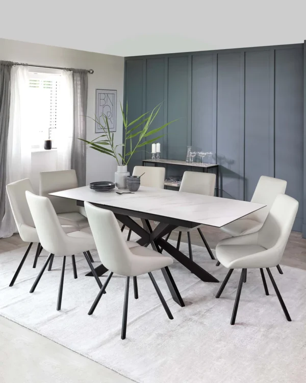 Hayden White Marbled Ceramic Extending 6 To 8 Seater Dining Table - Image 2