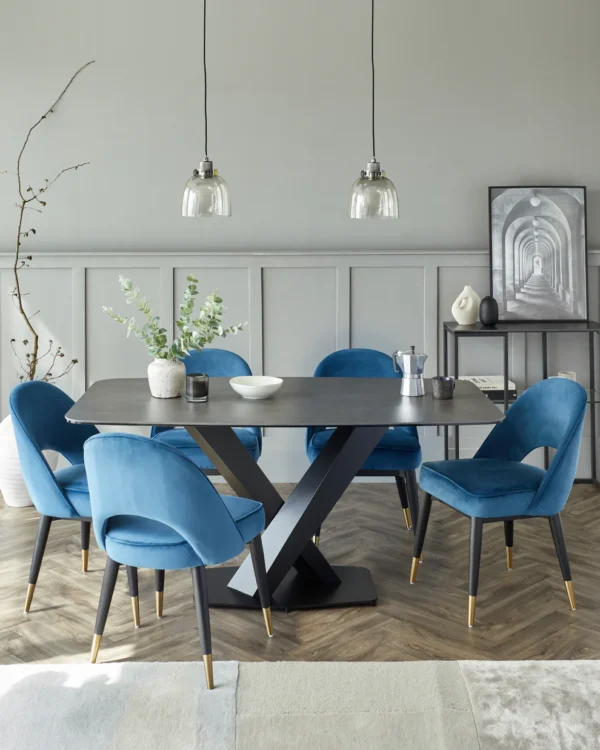 Carter Dark Grey Ceramic Pedestal 6 Seater Table