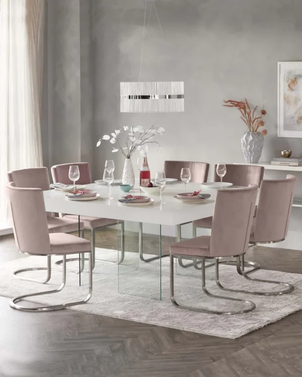 Aria White Oak and Glass Square 8 Seater Dining Table - Image 2