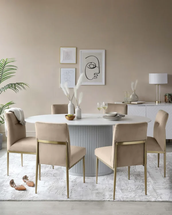 Austin White Marbled Ceramic Fluted 6 Seater Dining Table - Image 2