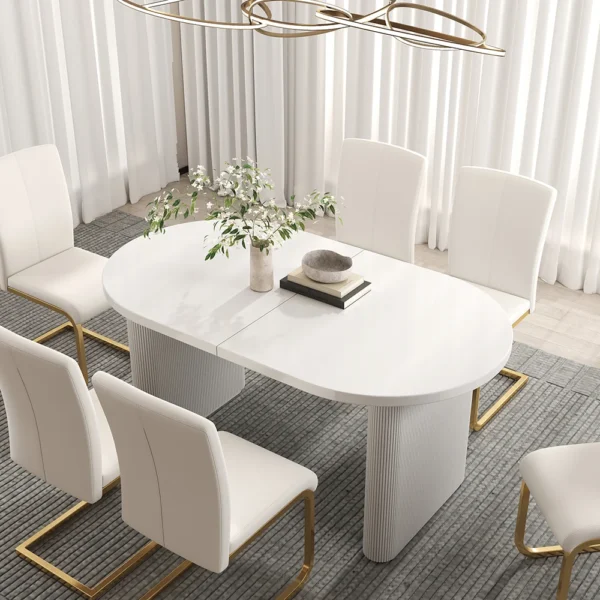 Japandi Oval Extendable Dining Table White Seats 6-10 People - Image 2
