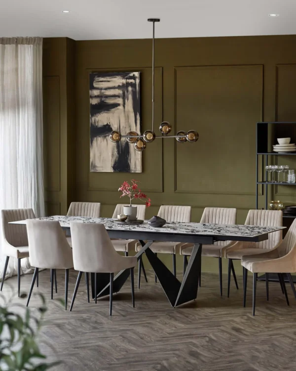 Calenzano white calacatta ceramic extending 8 to 10 seater dining table - Image 2
