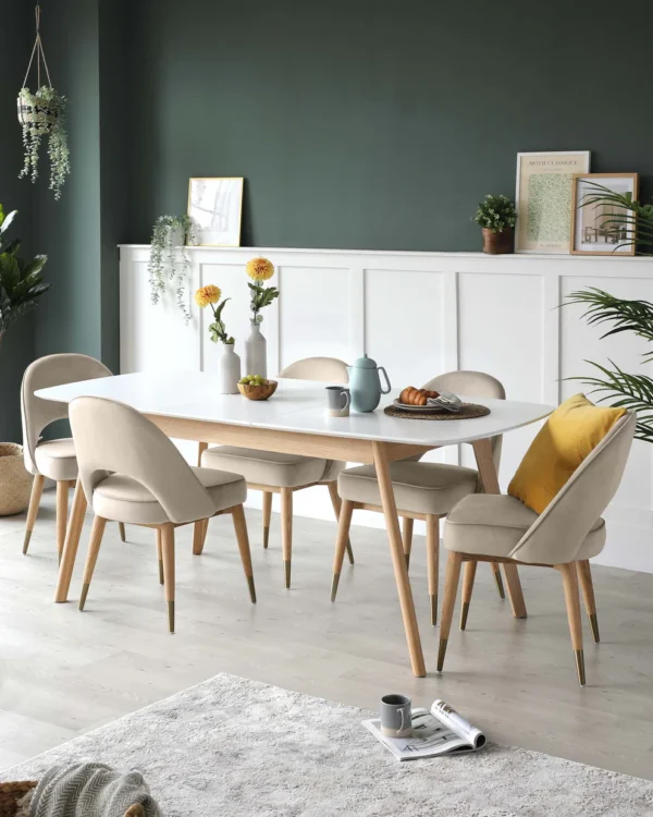 Aver White And Oak Extending 6 To 8 Seater Dining Table