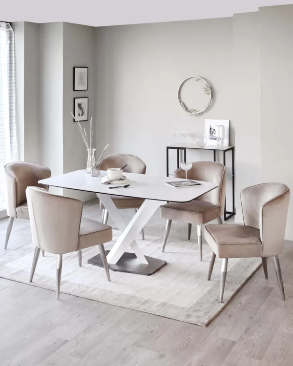 Carter White Marbled Ceramic Pedestal 6 Seater Table - Image 3