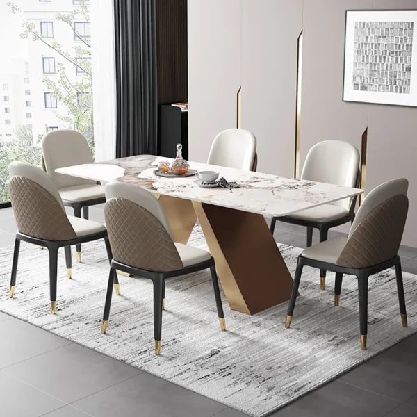 Contemporary White Rectangular Sintered Stone Dining Table X-Base Dinner Table - Image 3
