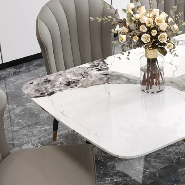 Modern White Dining Table Rectangular Sintered Stone Top X-Base - Image 3