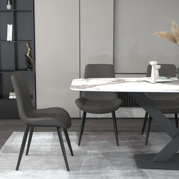 Modern Pandora Stone Top Dining Table with Black Base - Image 3
