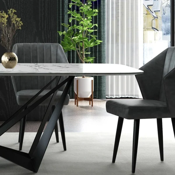 Modern Stylish Dining Table Rectangle White Sintered Stone Top in Large - Image 3