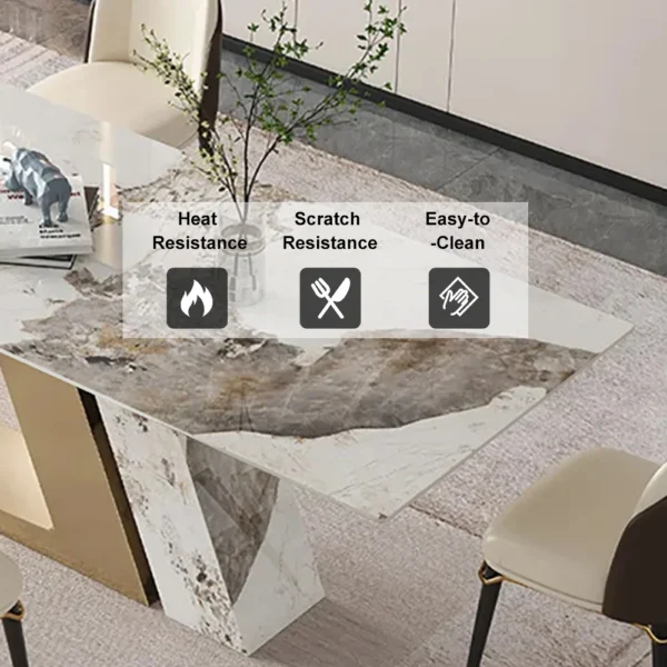 Modern Rectangle Sintered Stone Dining Table with 8 Chairs in Gold - Image 3