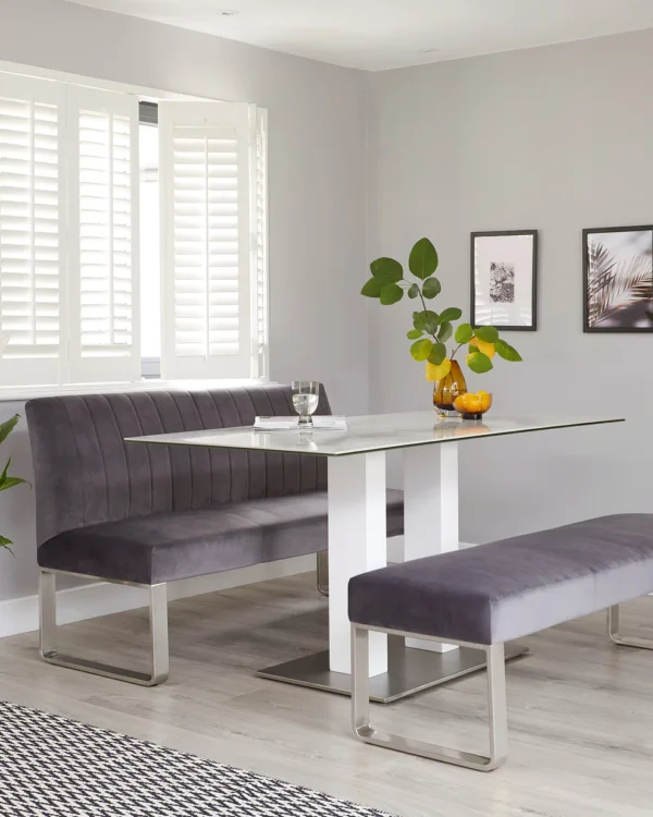 Mia White Marbled Ceramic 6 Seater Dining Table. - Image 3