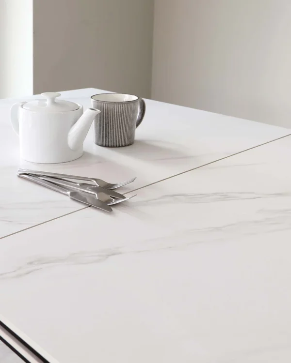 Hayden White Marbled Ceramic Extending 6 To 8 Seater Dining Table - Image 3
