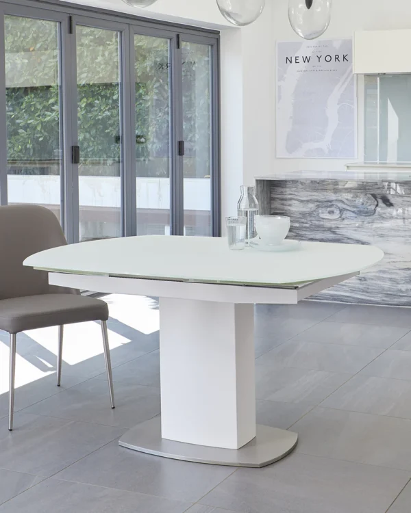 Camillo White Frosted Glass Extending 6 to 8 Seater Dining Table - Image 4
