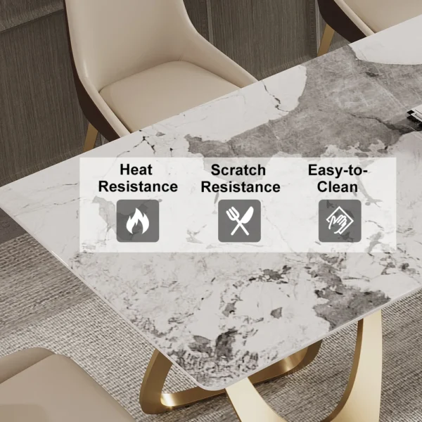 Contemporary Rectangle Dining Table in Gold for 8 Seaters with Stone Top - Image 3