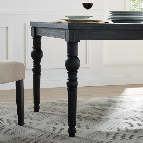 Roundhill Furniture Leviton. Dark-wash Wood Dining Set Turned Legs - Image 3