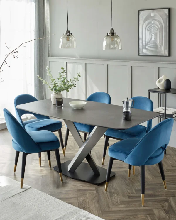 Carter Dark Grey Ceramic Pedestal 6 Seater Table - Image 3