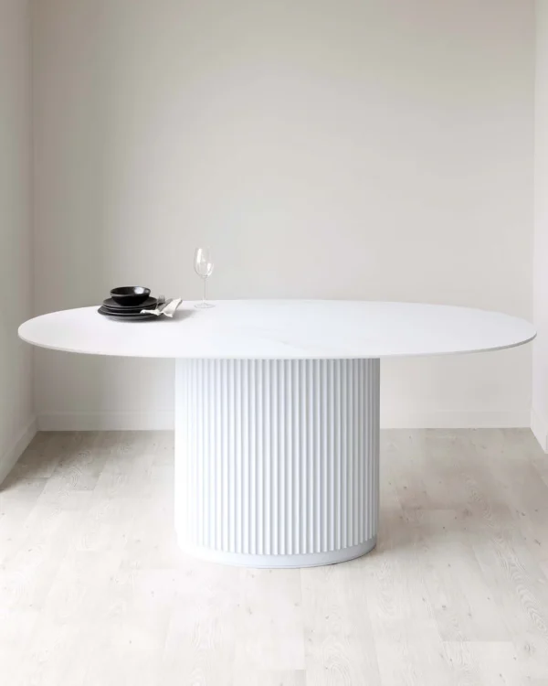 Austin White Marbled Ceramic Fluted 6 Seater Dining Table - Image 3