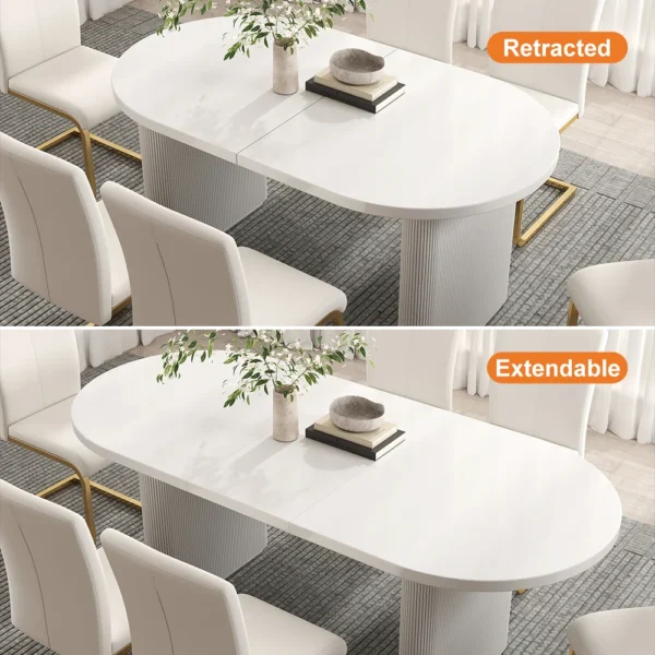 Japandi Oval Extendable Dining Table White Seats 6-10 People - Image 3