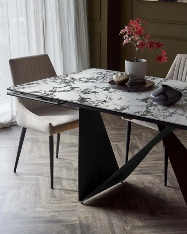 Calenzano white calacatta ceramic extending 8 to 10 seater dining table - Image 3
