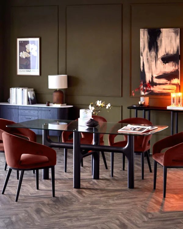 Brixton Glass Black Wood 6 Seater Dining Table - Image 3