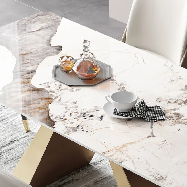 Contemporary White Rectangular Sintered Stone Dining Table X-Base Dinner Table - Image 4