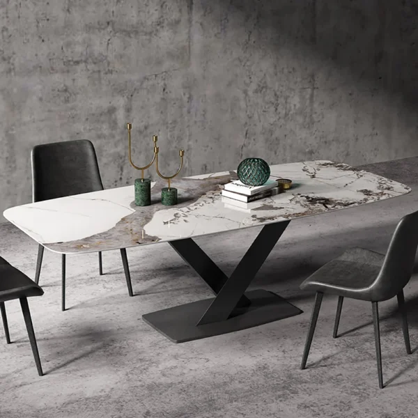 Modern Pandora Stone Top Dining Table with Black Base - Image 4