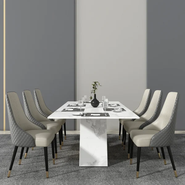 Diamic Modern Gray 6-Piece Dining Chairs Upholstered Faux Leather High Back - Image 5
