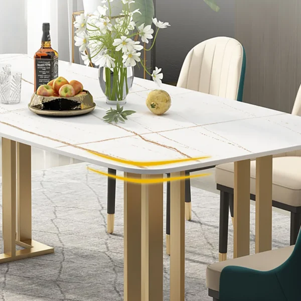 White Dining Table with Rectangular Sintered Stone Top & Metal Frame - Image 4