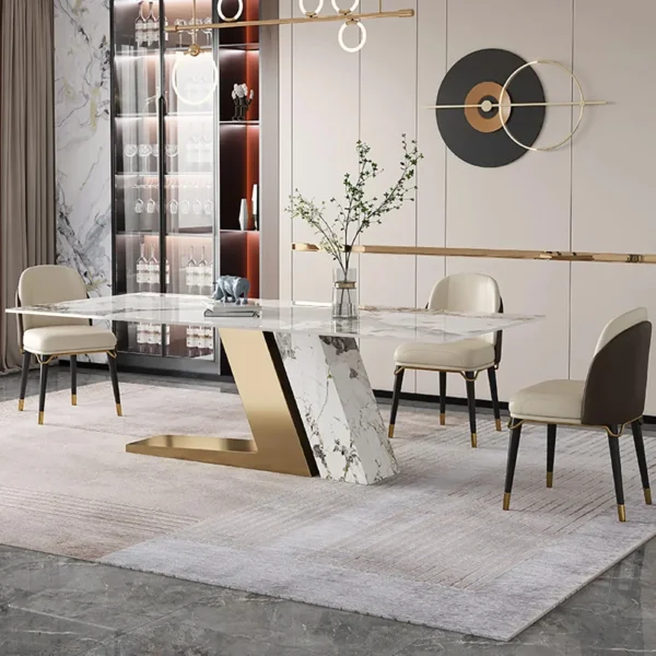 Modern Rectangle Sintered Stone Dining Table with 8 Chairs in Gold - Image 4