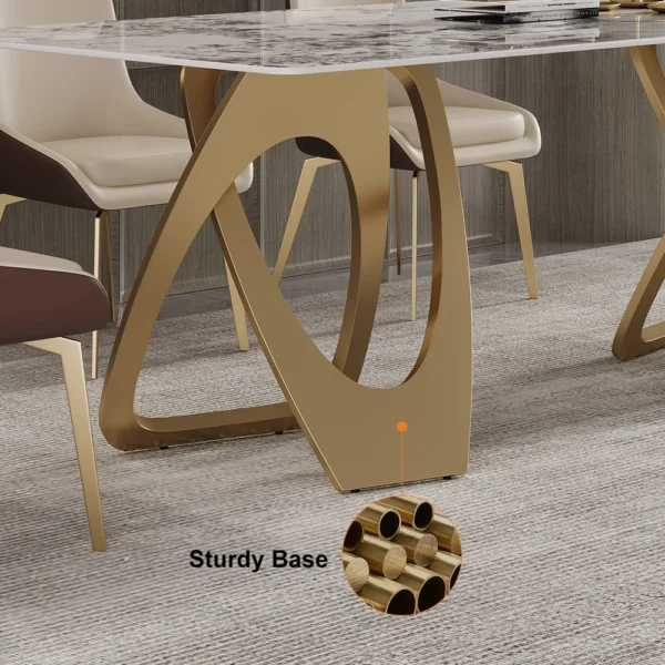 Contemporary Rectangle Dining Table in Gold for 8 Seaters with Stone Top - Image 4