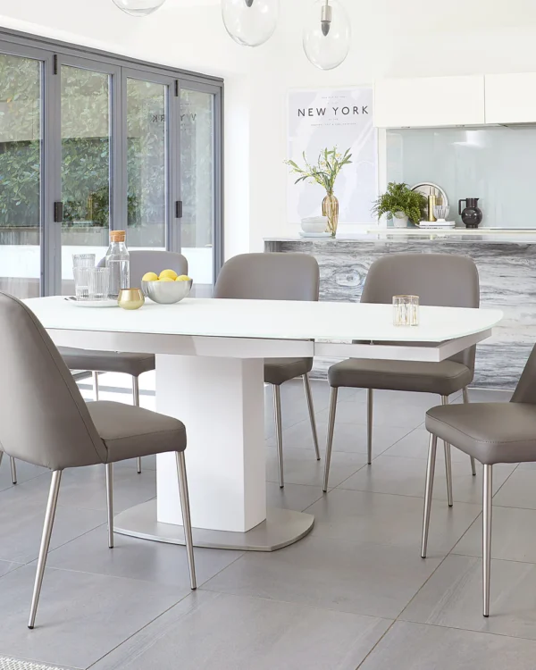 Camillo White Frosted Glass Extending 6 to 8 Seater Dining Table - Image 5