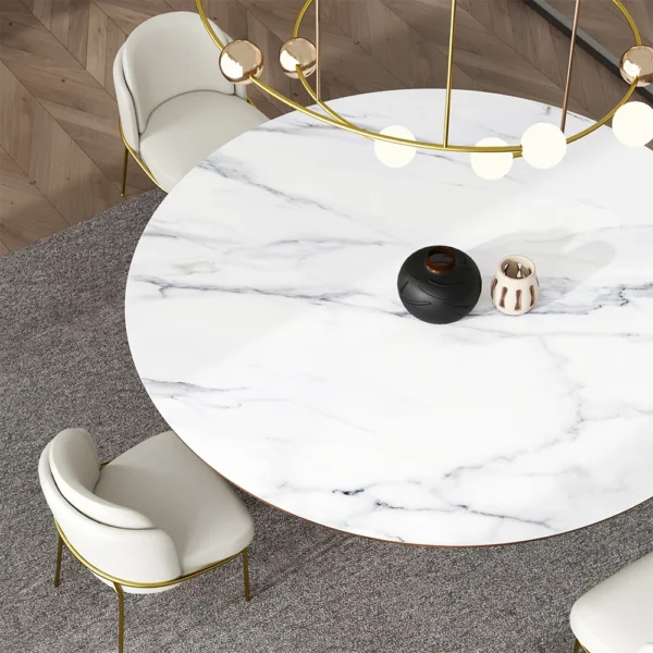 Round Dining Table Sintered Stone Top Wooden Base for 6 Mid-Century Modern - Image 4