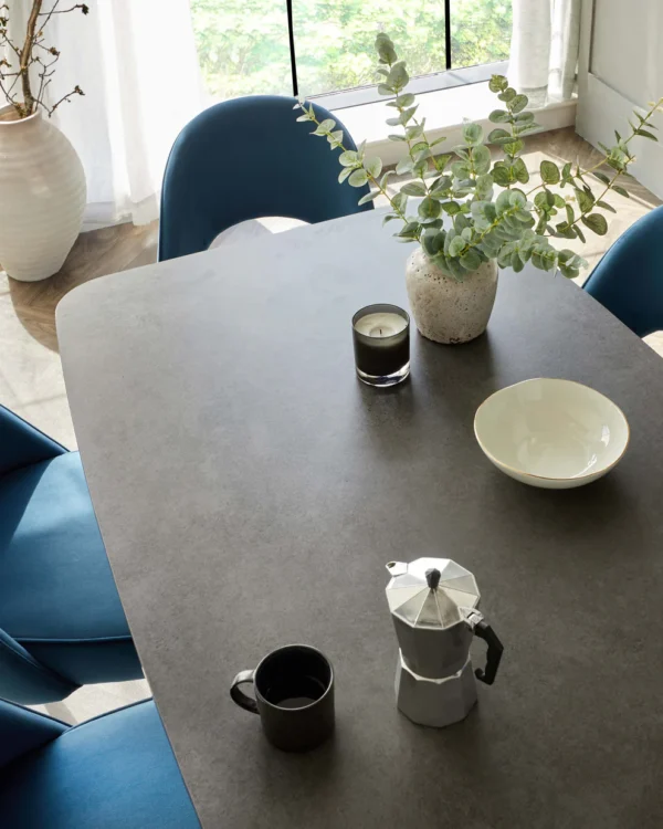 Carter Dark Grey Ceramic Pedestal 6 Seater Table - Image 4