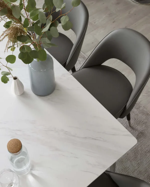 Oslo White Marbled Ceramic 6 Seater Dining Table - Image 4