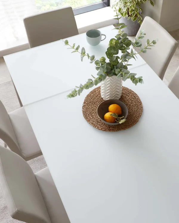 Eve White Frosted Glass Extending 6 To 8 Seater Dining Table - Image 4