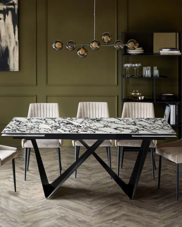 Calenzano white calacatta ceramic extending 8 to 10 seater dining table - Image 4