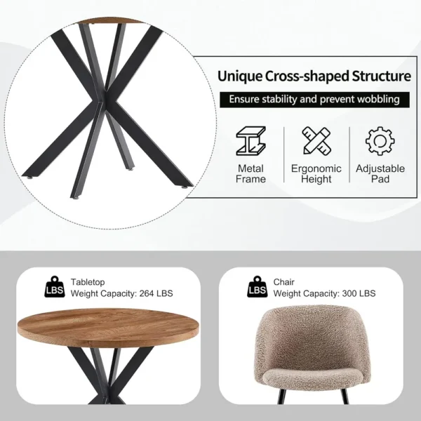 Howtai Round Dining Table Set with Fluffy Sherpa Arm Chairs Space Saving - Image 4