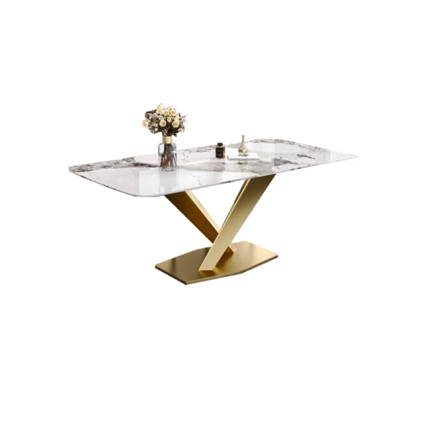 Modern White Dining Table Rectangular Sintered Stone Top X-Base - Image 5