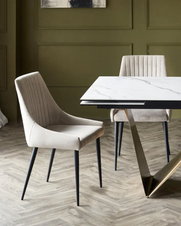 Calenzano & Blakely: Calenzano 8 to 10 seater table and 8 Blakely champagne dining chairs set - Image 5